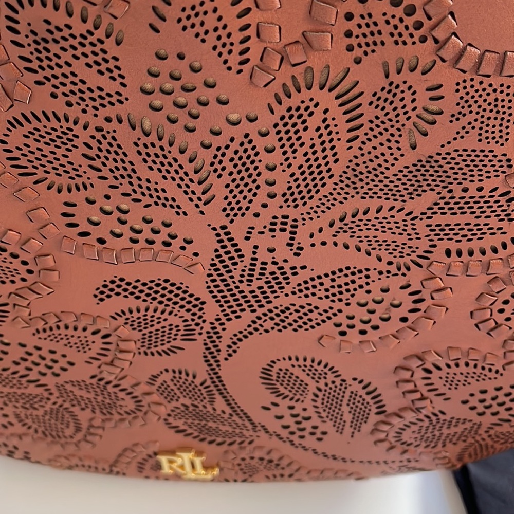 New Ralph Lauren Brown Leather Floral Hobo Shoulder Crossbody Bag Tote. $650. - Picture 8 of 8